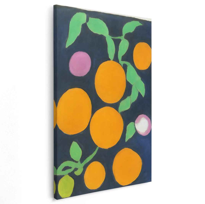 Tangy Citrus Impressions: Modernist Orange and Leaf Canvas Art Print