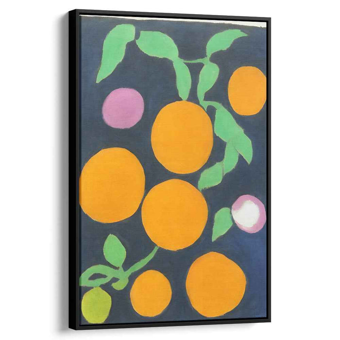 Tangy Citrus Impressions: Modernist Orange and Leaf Canvas Art Print