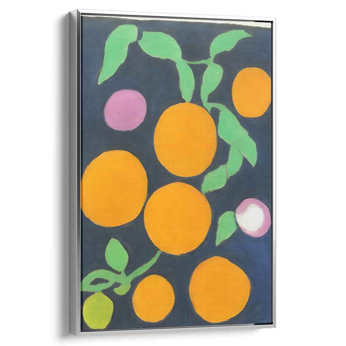 Tangy Citrus Impressions: Modernist Orange and Leaf Canvas Art Print