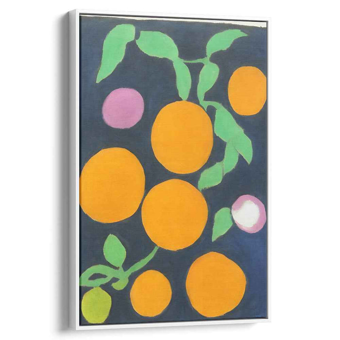Tangy Citrus Impressions: Modernist Orange and Leaf Canvas Art Print