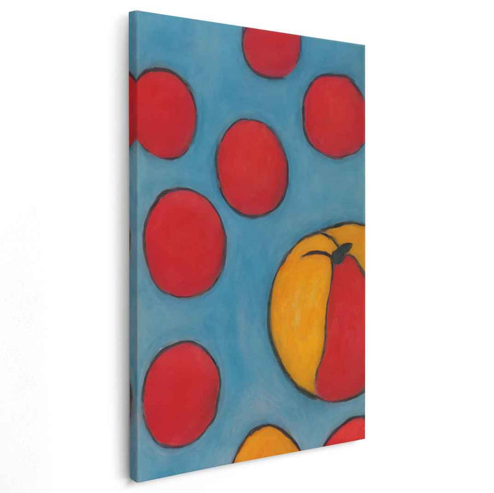 Playful Spheres: Bold Red and Blue Abstract Canvas Art