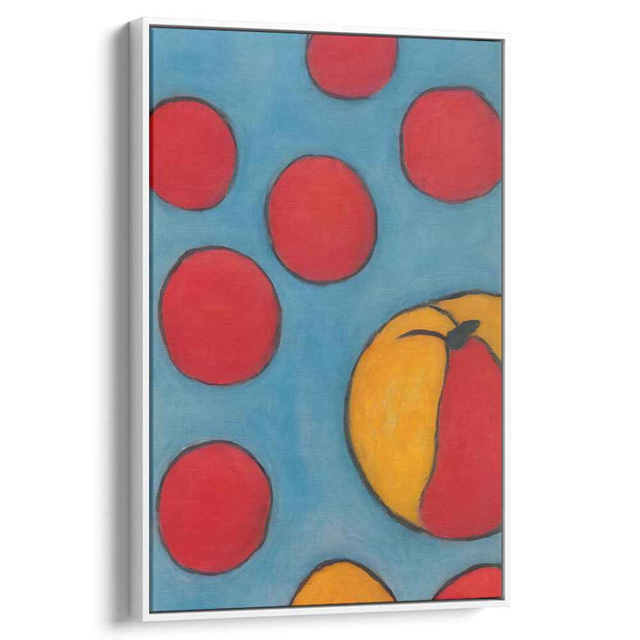Playful Spheres: Bold Red and Blue Abstract Canvas Art