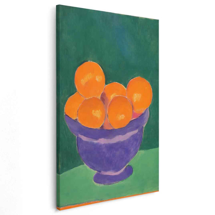 Citrus Glow: Vibrant Oranges in Purple Bowl Canvas Art