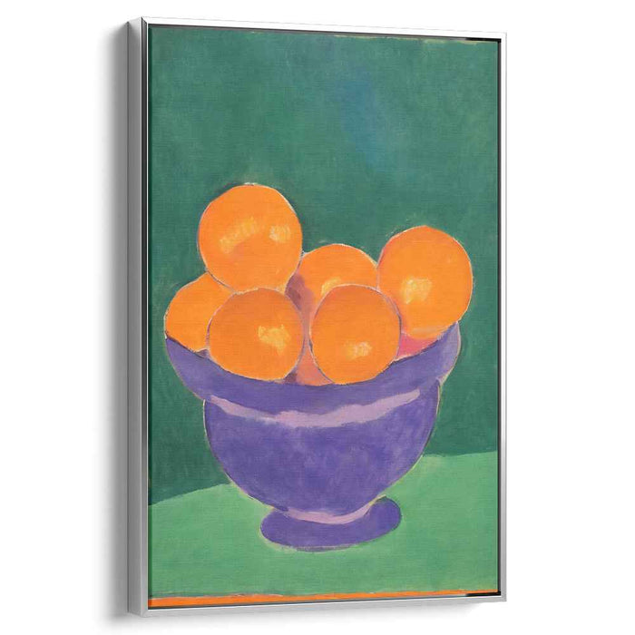 Citrus Glow: Vibrant Oranges in Purple Bowl Canvas Art