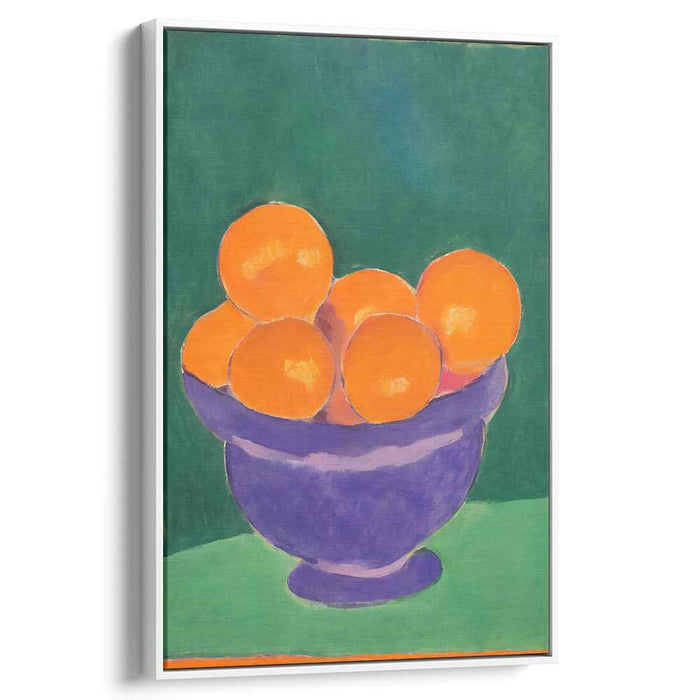 Citrus Glow: Vibrant Oranges in Purple Bowl Canvas Art