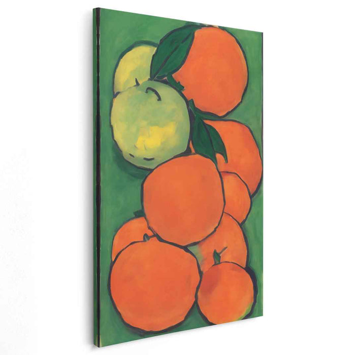Tangled Citrus Harmony: Lush Orange and Green Apple Still Life Canvas Art