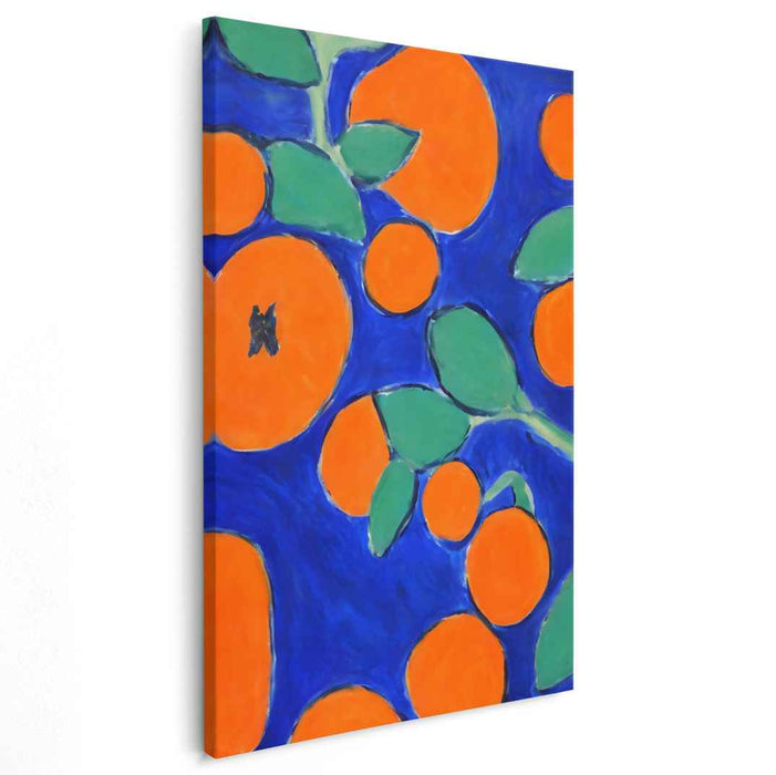 Vibrant Oranges on Bold Blue: Fauvist Inspired Fruit Canvas Art Print