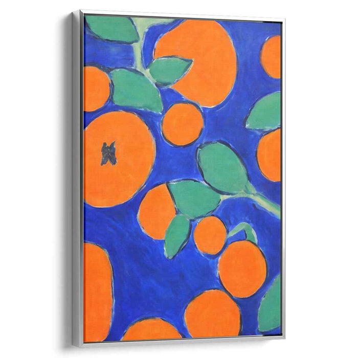 Vibrant Oranges on Bold Blue: Fauvist Inspired Fruit Canvas Art Print