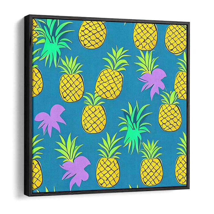 Tropical Citrus Dream: Vibrant Pineapple and Hibiscus Pattern Canvas Art