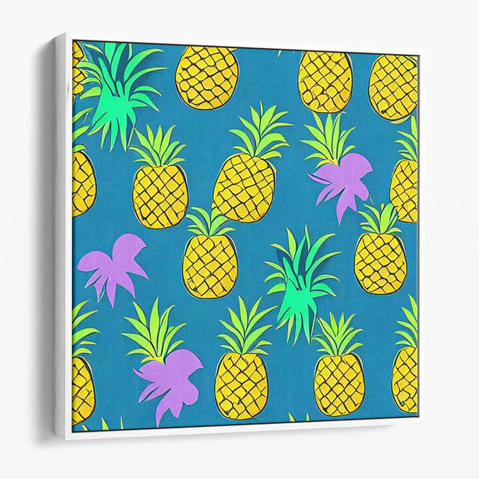 Tropical Citrus Dream: Vibrant Pineapple and Hibiscus Pattern Canvas Art