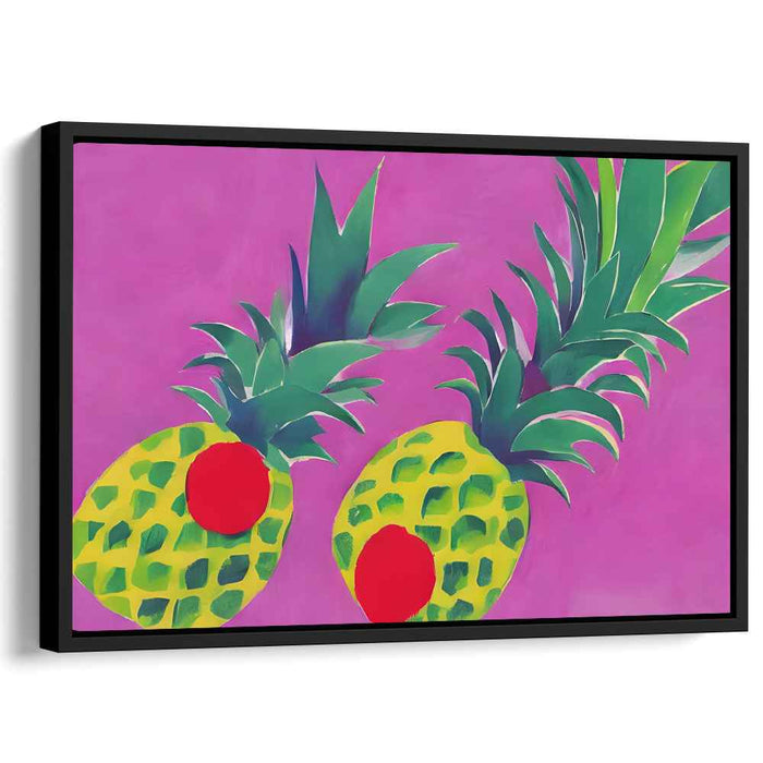 Tropical Trio Melody: Vibrant Pineapple Trio on Magenta Canvas Art