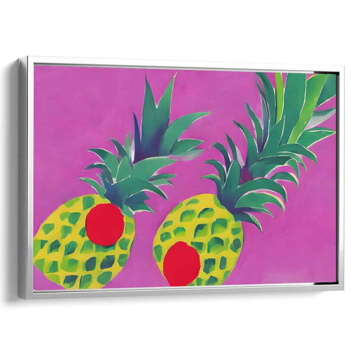 Tropical Trio Melody: Vibrant Pineapple Trio on Magenta Canvas Art