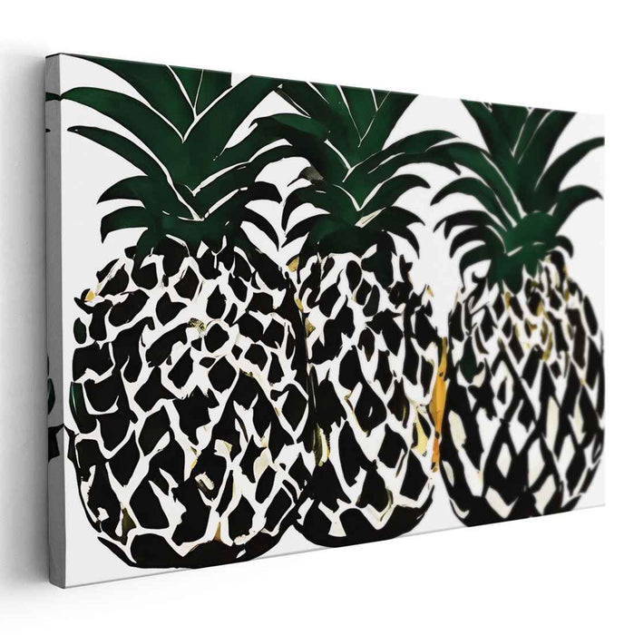 Bold Pineapple Trio: Modern Black and White Canvas Art Print