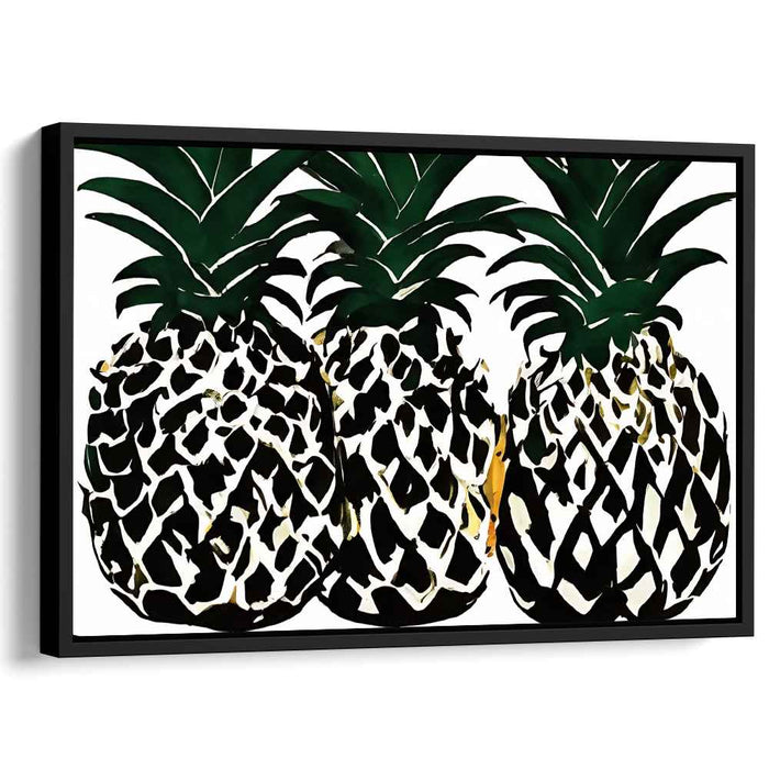 Bold Pineapple Trio: Modern Black and White Canvas Art Print