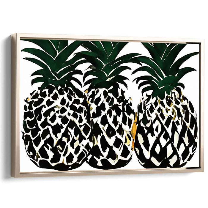 Bold Pineapple Trio: Modern Black and White Canvas Art Print