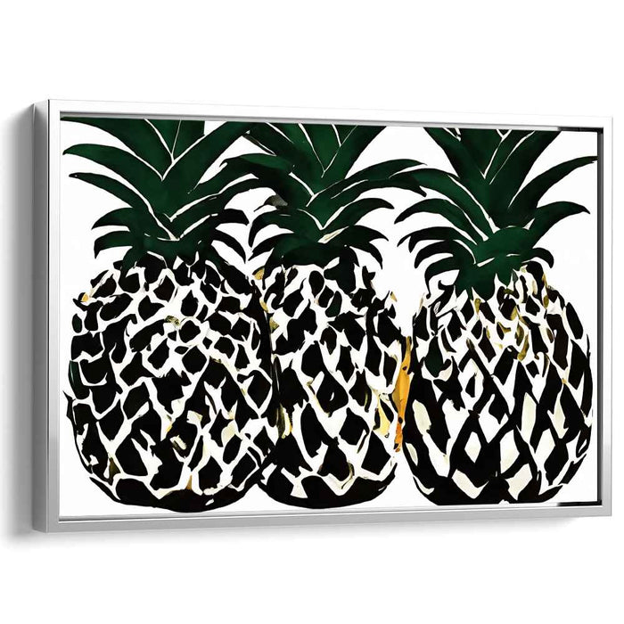 Bold Pineapple Trio: Modern Black and White Canvas Art Print