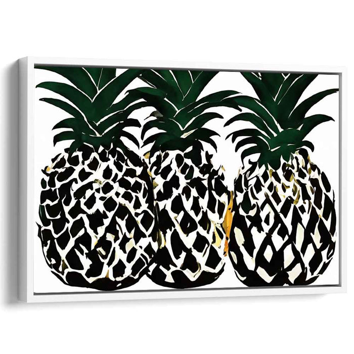 Bold Pineapple Trio: Modern Black and White Canvas Art Print