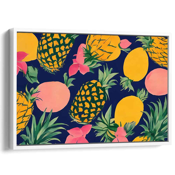 Midnight Garden Delights: Lush Fruits and Florals on Deep Blue Canvas Art
