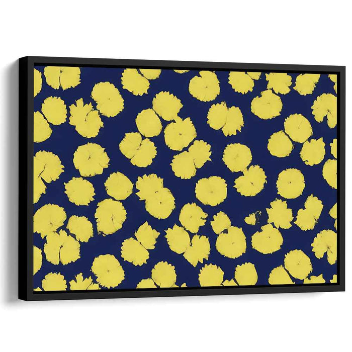 Electric Blooms: Contemporary Yellow Floral Patterns on Blue Canvas Art
