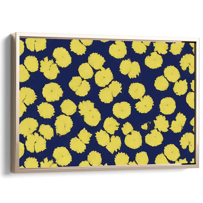 Electric Blooms: Contemporary Yellow Floral Patterns on Blue Canvas Art