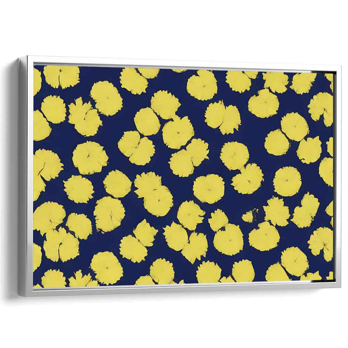 Electric Blooms: Contemporary Yellow Floral Patterns on Blue Canvas Art