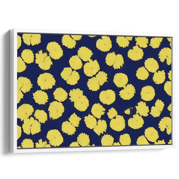 Electric Blooms: Contemporary Yellow Floral Patterns on Blue Canvas Art