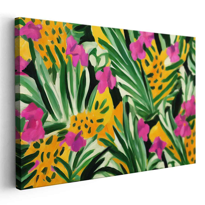 Floral Tapestry Whispers: Vibrant Floral and Foliage Canvas Art Print