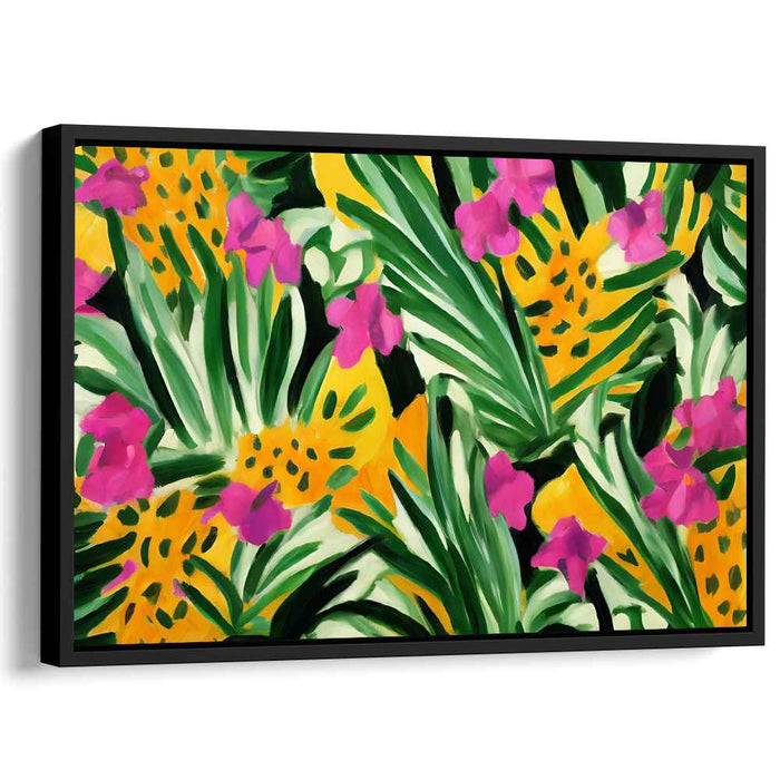 Floral Tapestry Whispers: Vibrant Floral and Foliage Canvas Art Print