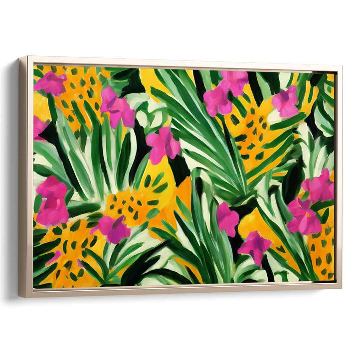 Floral Tapestry Whispers: Vibrant Floral and Foliage Canvas Art Print