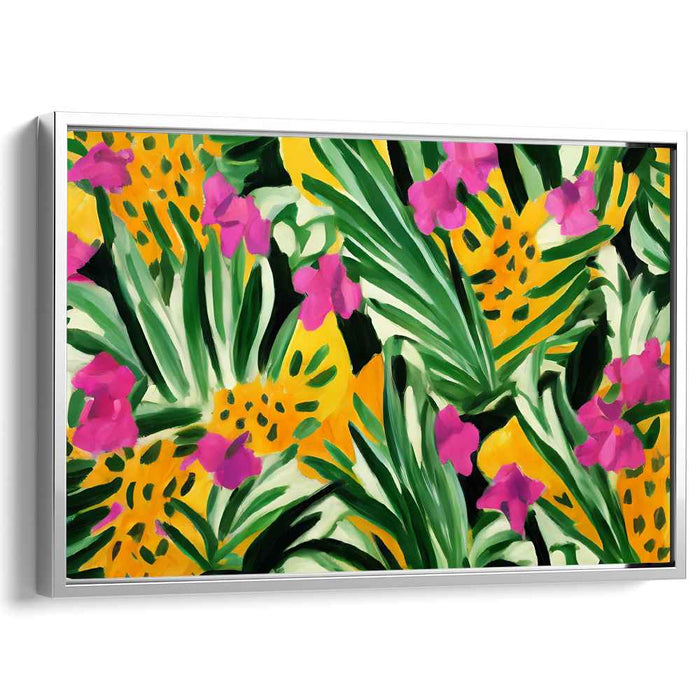 Floral Tapestry Whispers: Vibrant Floral and Foliage Canvas Art Print