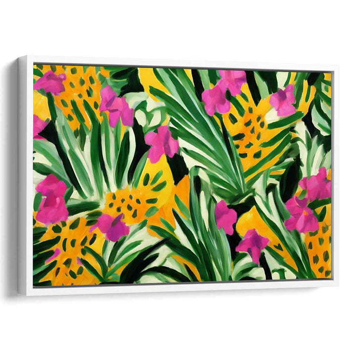 Floral Tapestry Whispers: Vibrant Floral and Foliage Canvas Art Print