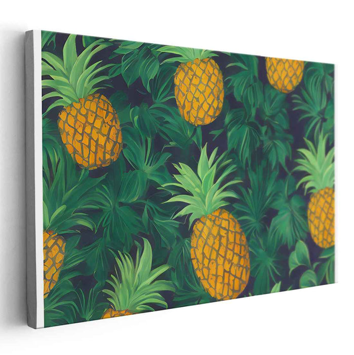 Tropical Tangy Tapestry: Vibrant Pineapple and Lush Foliage Canvas Art Print