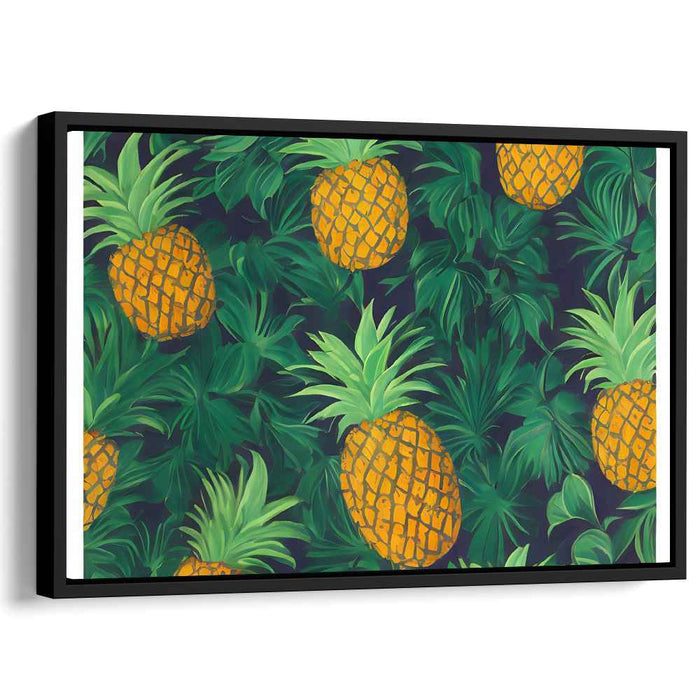 Tropical Tangy Tapestry: Vibrant Pineapple and Lush Foliage Canvas Art Print