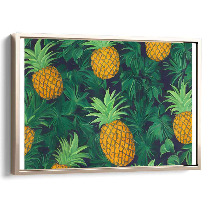 Tropical Tangy Tapestry: Vibrant Pineapple and Lush Foliage Canvas Art Print