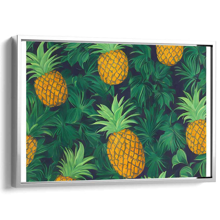 Tropical Tangy Tapestry: Vibrant Pineapple and Lush Foliage Canvas Art Print