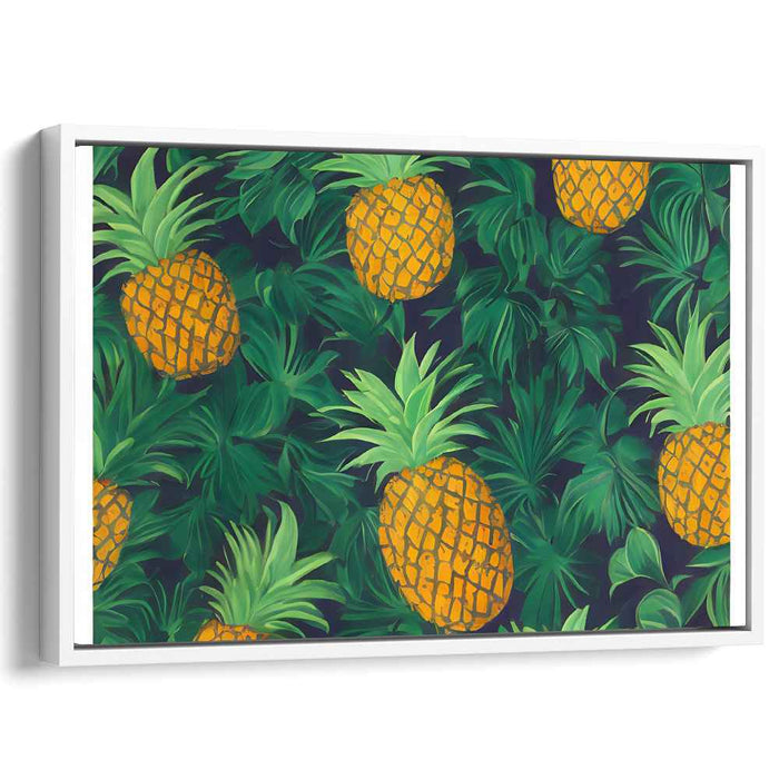 Tropical Tangy Tapestry: Vibrant Pineapple and Lush Foliage Canvas Art Print