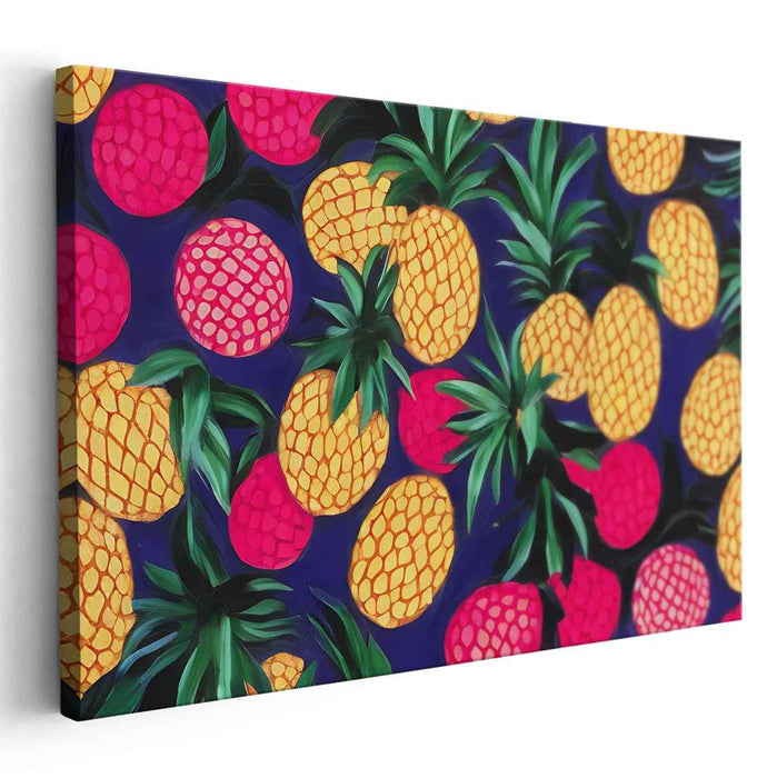 Luscious Tropics: Pineapple and Raspberry Delight Canvas Art Print