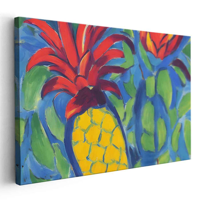 Tropical Burst Symphony: Vivid Pineapple and Flowers Canvas Art Print