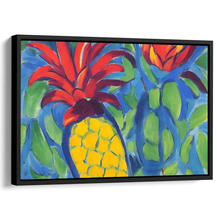 Tropical Burst Symphony: Vivid Pineapple and Flowers Canvas Art Print