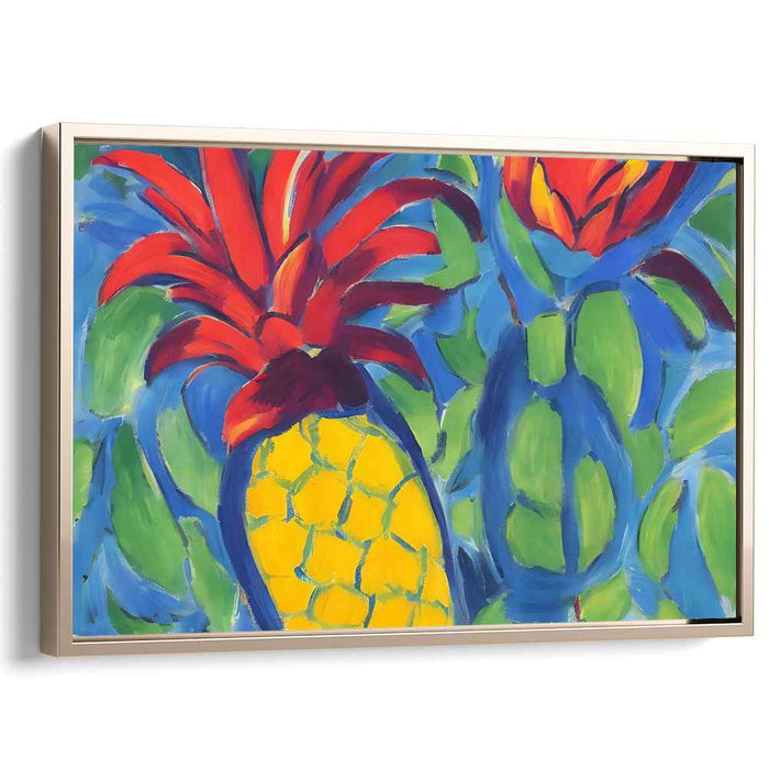 Tropical Burst Symphony: Vivid Pineapple and Flowers Canvas Art Print