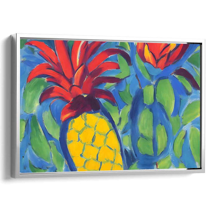 Tropical Burst Symphony: Vivid Pineapple and Flowers Canvas Art Print