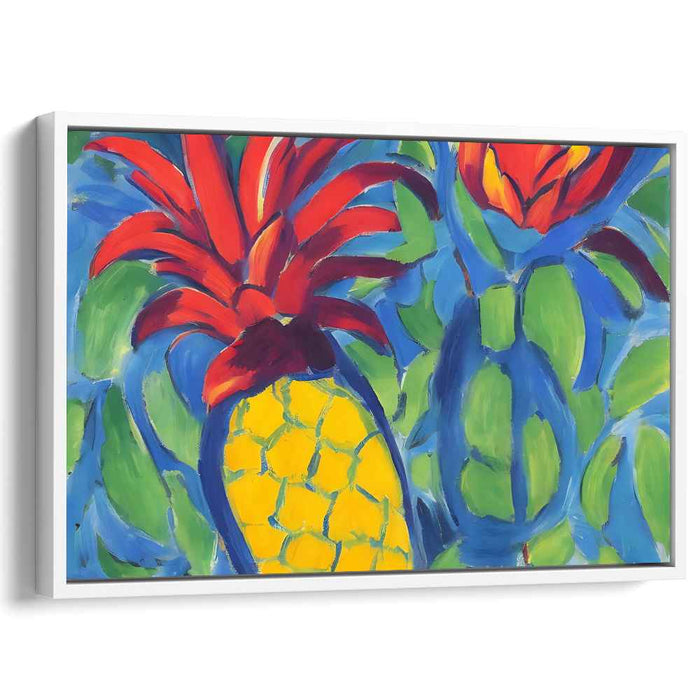 Tropical Burst Symphony: Vivid Pineapple and Flowers Canvas Art Print