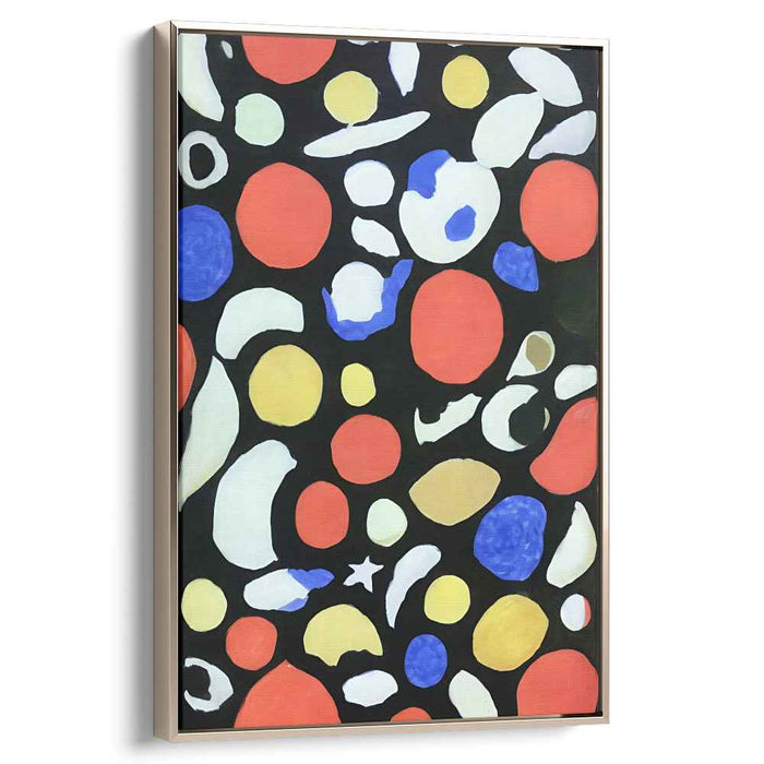 Chaos Unleashed in Midnight Realm: Vibrant Abstract Shapes on Black Canvas Art Print