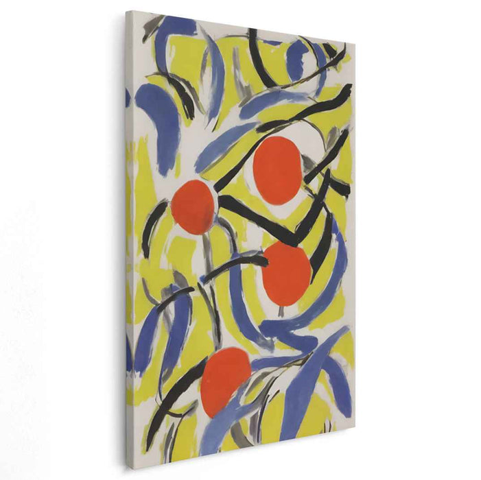 Sunburst Symphony in Scarlet: Abstract Expressionist Red Circles on Vibrant Yellow Canvas