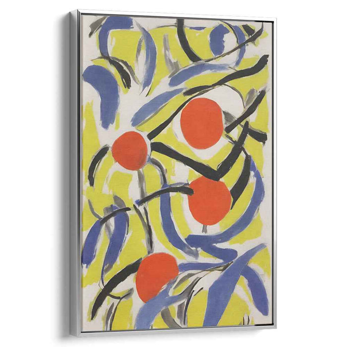 Sunburst Symphony in Scarlet: Abstract Expressionist Red Circles on Vibrant Yellow Canvas