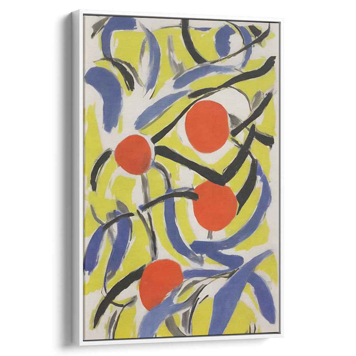 Sunburst Symphony in Scarlet: Abstract Expressionist Red Circles on Vibrant Yellow Canvas