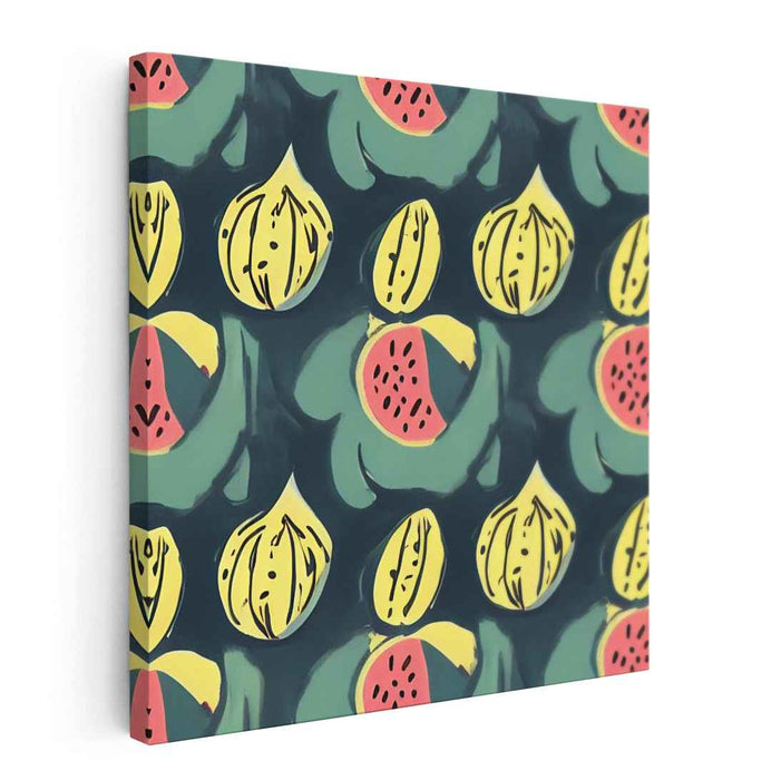 Whimsical Fruits: Modernist Fig and Watermelon Canvas Art Print