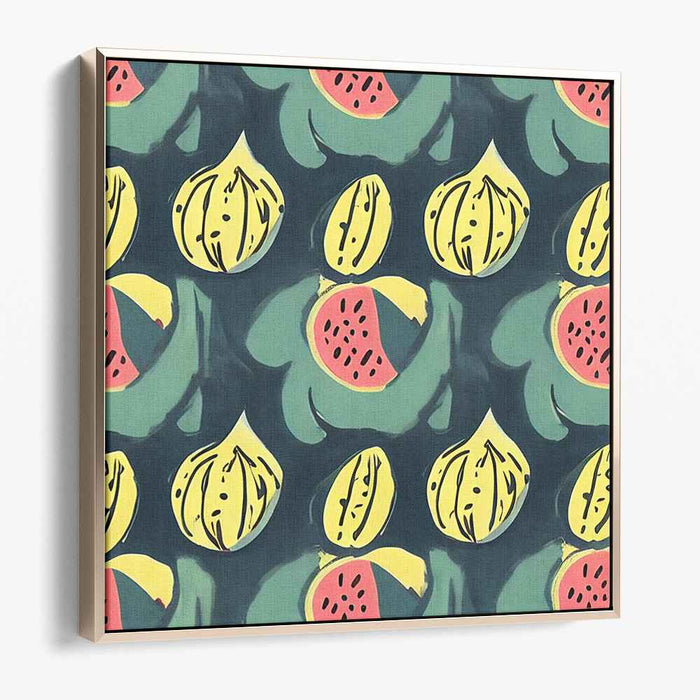 Whimsical Fruits: Modernist Fig and Watermelon Canvas Art Print