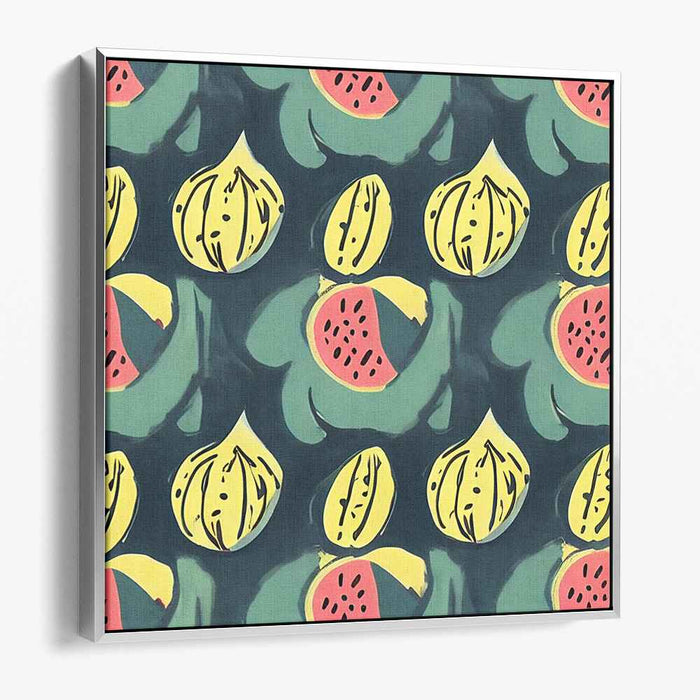 Whimsical Fruits: Modernist Fig and Watermelon Canvas Art Print