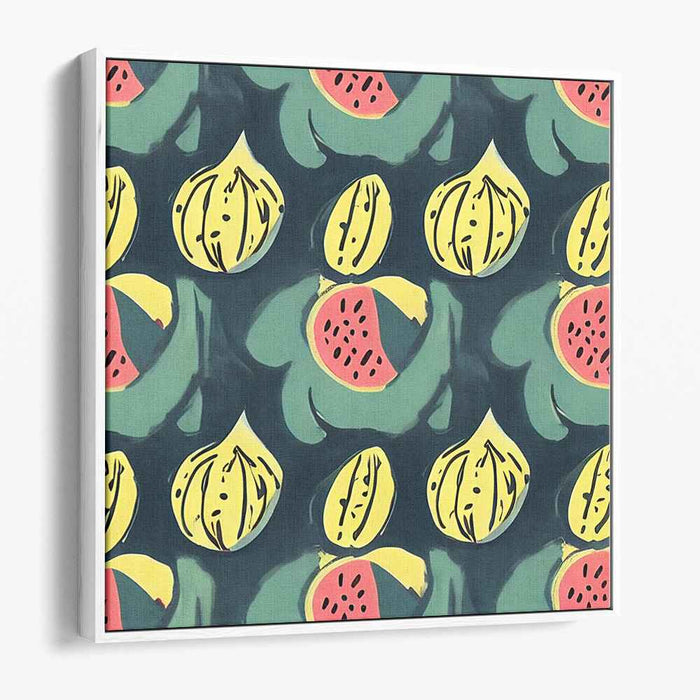 Whimsical Fruits: Modernist Fig and Watermelon Canvas Art Print